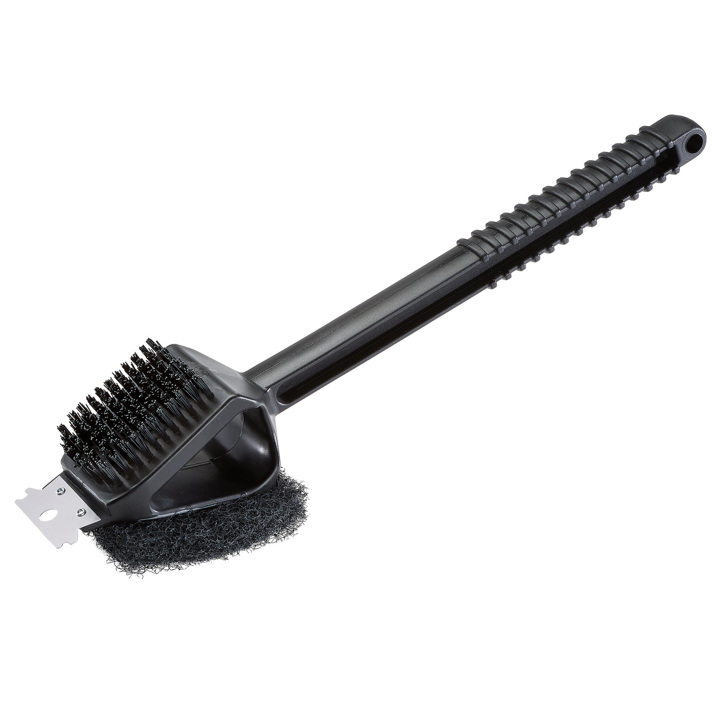 Warm or Hot Clean to 350°F, 3-in-1 SuperSize Black BBQ Grill Brush with Scrubber & Scraper (No Harmful Wire Bristles)