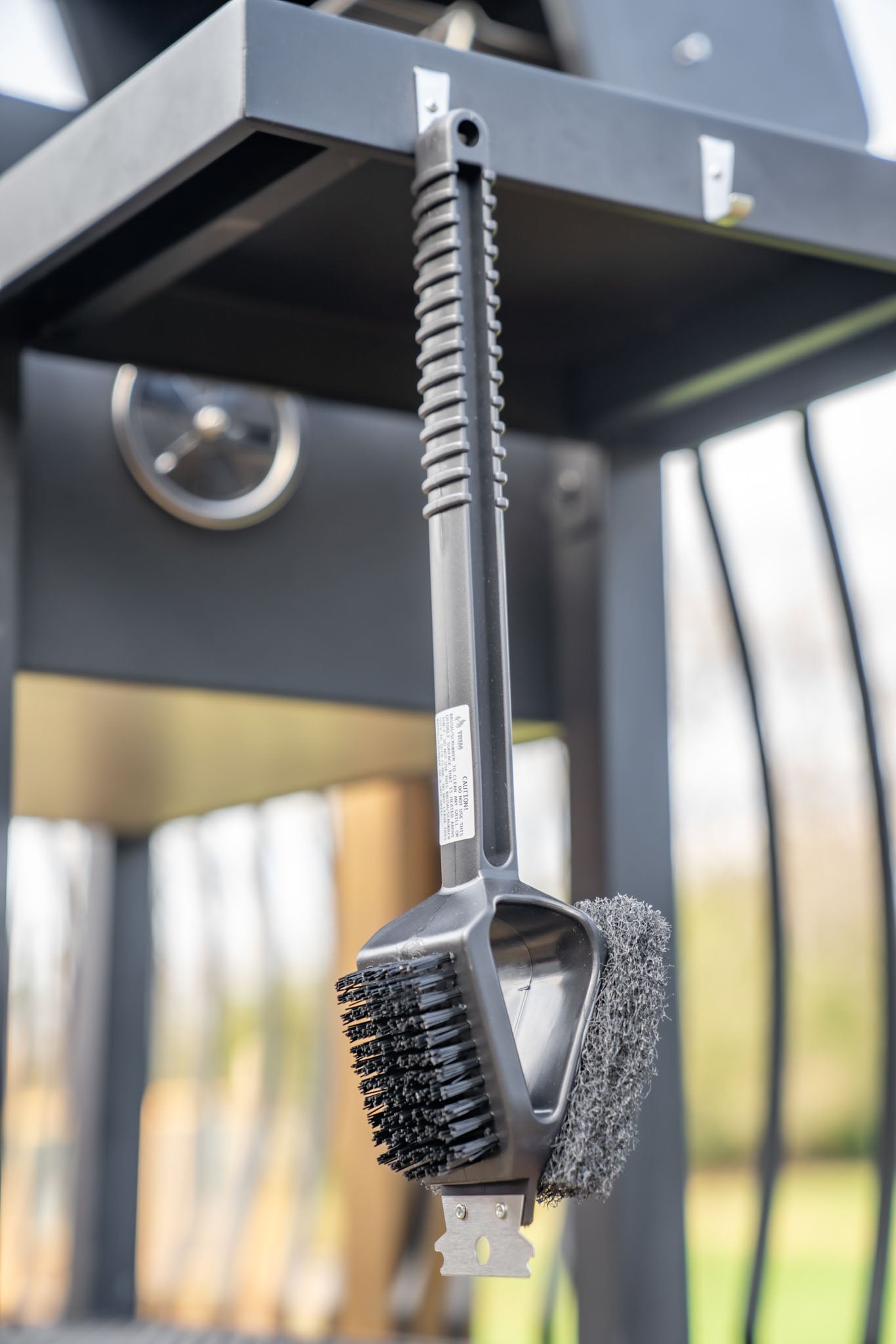 Warm or Hot Clean to 350°F, 3-in-1 SuperSize Black BBQ Grill Brush with Scrubber & Scraper (No Harmful Wire Bristles)