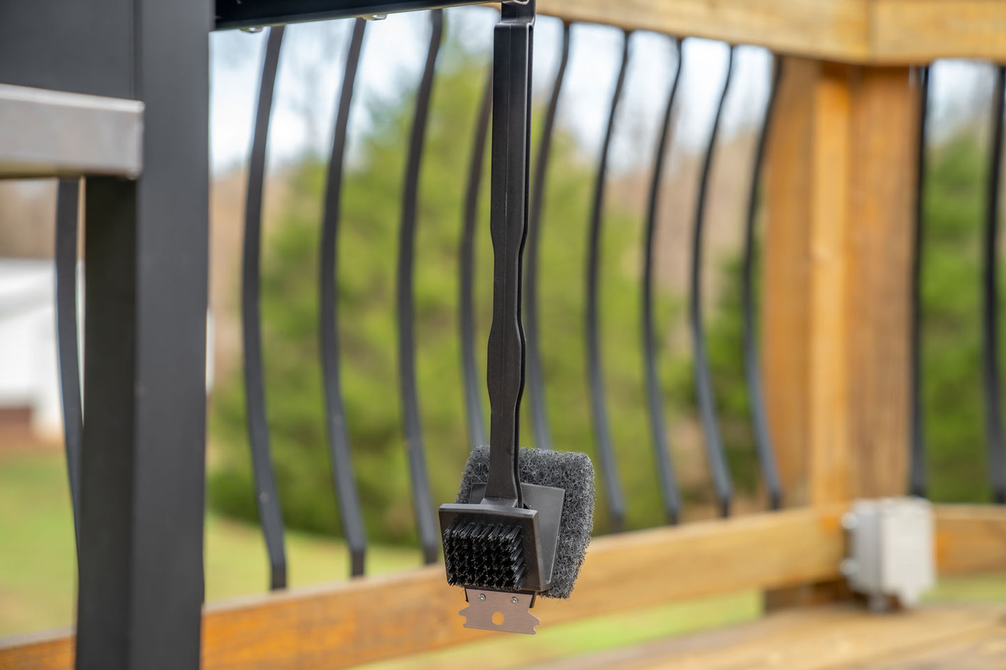 Warm or Hot Clean to 350°F, 3-in-1 XL Black BBQ Grill Brush with Scrubber & Scraper (No Harmful Wire Bristles)