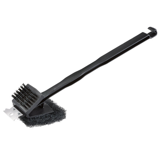 Warm or Hot Clean to 350°F, 3-in-1 XL Black BBQ Grill Brush with Scrubber & Scraper (No Harmful Wire Bristles)
