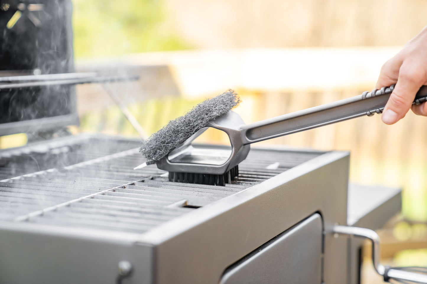 Warm or Hot Clean to 350°F, 3-in-1 SuperSize Black BBQ Grill Brush with Scrubber & Scraper (No Harmful Wire Bristles)